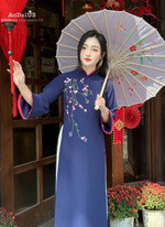 Navy Blue Ao Dai Dress With Loose Style For Women | Áo Dài Truyền Thống B25