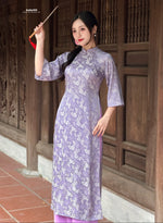 Purple Floral Bubble Ao Dai No Pants | Traditional Vietnamese Ao Dai H18