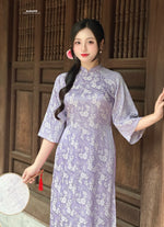 Purple Floral Bubble Ao Dai No Pants | Traditional Vietnamese Ao Dai H18