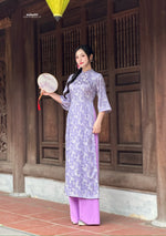 Purple Floral Bubble Ao Dai No Pants | Traditional Vietnamese Ao Dai H18