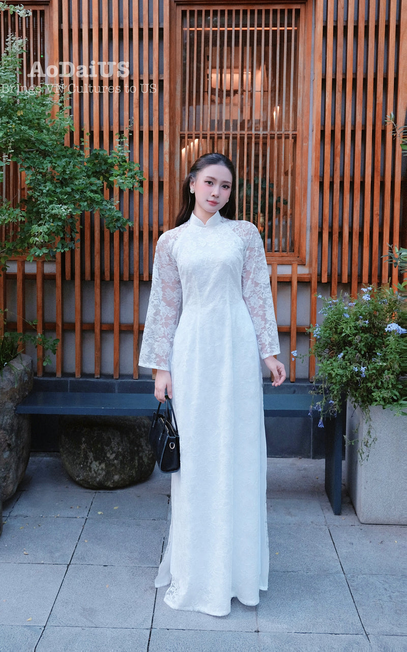 Pure Grace Lace Traditional Vietnamese Ao Dai No Pants