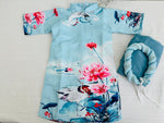 Blue Lotus Serenity Girl Ao Dai | Áo Dài Bé gái D5