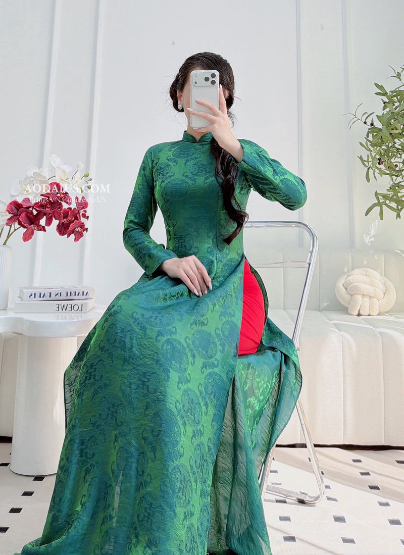 Emerald Green Traditional Vietnamese o Di Top | Elegant Vietnam D3  Ao  Dai US
