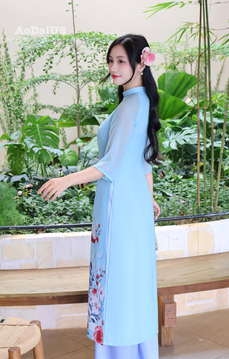 Nang Tho Blue Modern Vietnamese Ao Dai No Pants B37