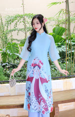 Nang Tho Blue Modern Vietnamese Ao Dai No Pants B37