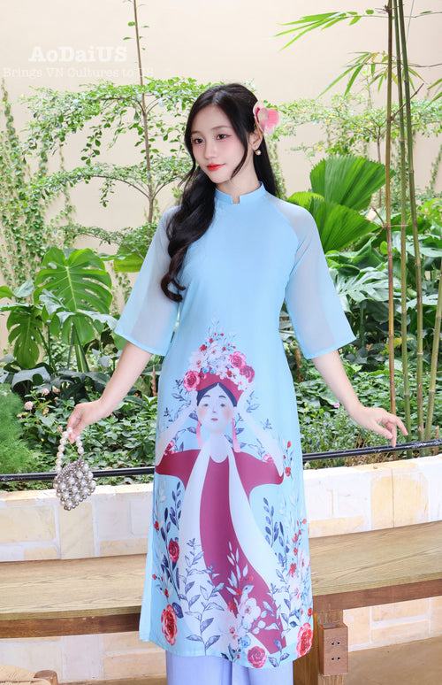 Nang Tho Blue Modern Vietnamese Ao Dai No Pants B37