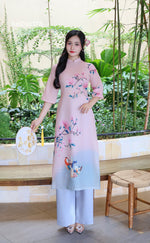 Modern Vietnamese Ao Dai | Áo Dài Hồng Hoa Đào Uyên Ương H58