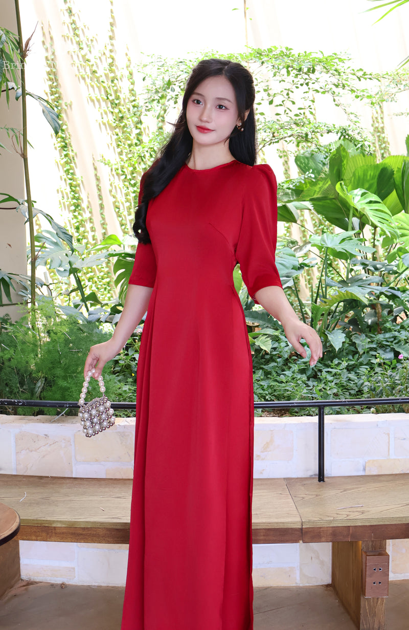 Plain Red Modern Vietnamese Ao Dai Set | Áo Dài Cách Tân