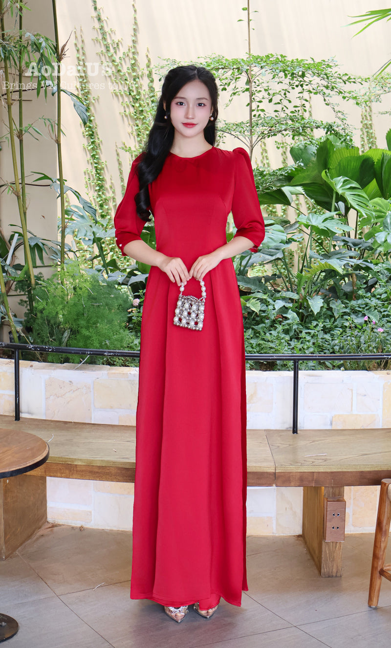 Plain Red Modern Vietnamese Ao Dai Set | Áo Dài Cách Tân