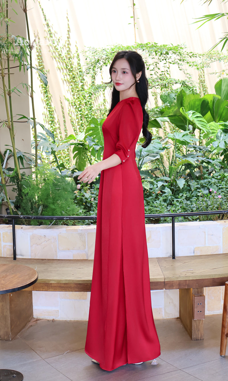 Plain Red Modern Vietnamese Ao Dai Set | Áo Dài Cách Tân