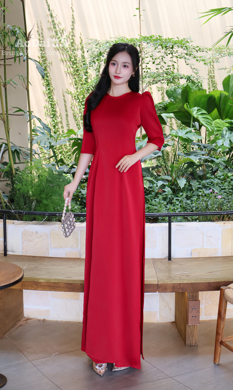 Plain Red Modern Vietnamese Ao Dai Set | Áo Dài Cách Tân