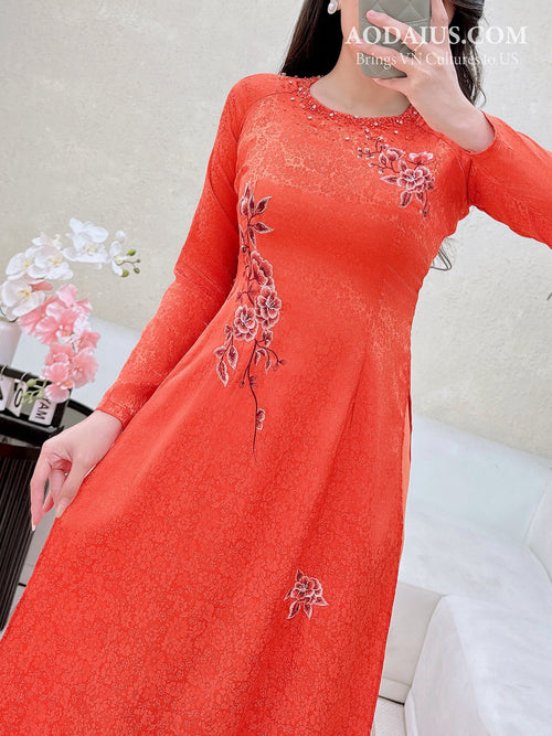 Floral Crystal Gấm Ao Dai | Áo Dài Truyền Thống N14