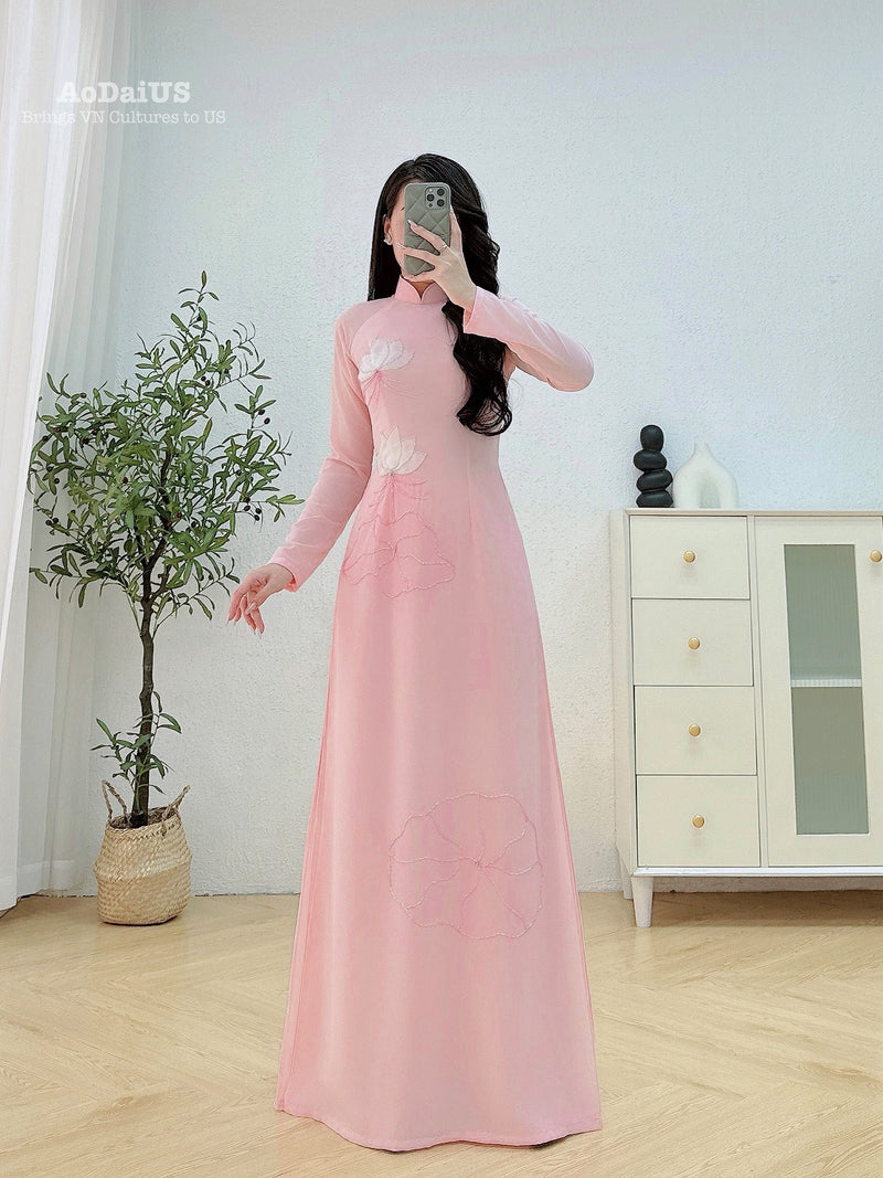 Pink Lotus Traditional Ao Dai Crystal Beading No Pants B4