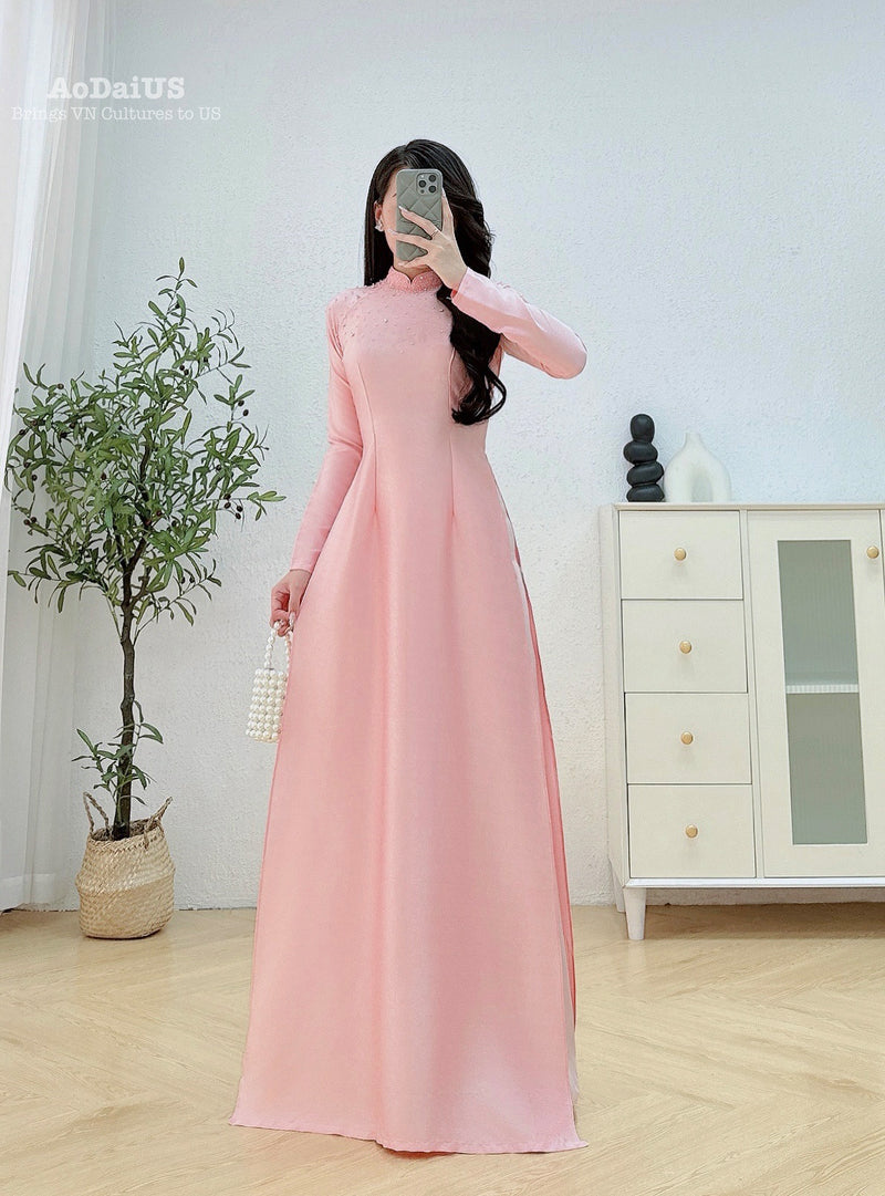 Pink Pearl Grace Traditional Vietnamese Ao Dai No Pants | Áo Dài Truyền Thống Hồng C14