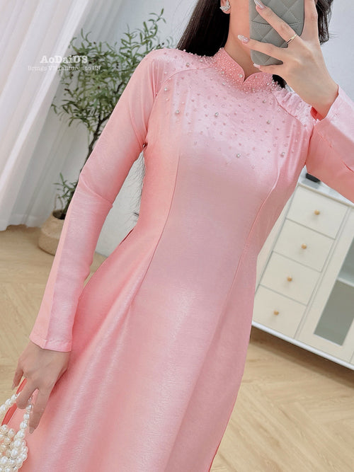 Pink Pearl Grace Traditional Vietnamese Ao Dai No Pants | Áo Dài Truyền Thống Hồng C14