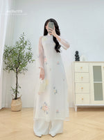 Peony White Modern Ao Dai No Pants | Áo Dài Trắng Tơ Ren Hoa Mẫu Đơn H6