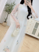 Peony White Modern Ao Dai No Pants | Áo Dài Trắng Tơ Ren Hoa Mẫu Đơn H6