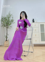 Purple Lotus Traditional Ao Dai with Crystal Beading No Pants | Áo Dài Tím Truyền Thống H1