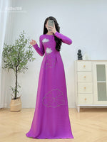 Purple Lotus Traditional Ao Dai with Crystal Beading No Pants | Áo Dài Tím Truyền Thống H1