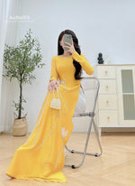 Yellow Lotus Traditional Ao Dai Crystal Beading No Pants | Áo Dài Truyền Thống H41