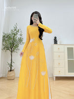 Yellow Lotus Traditional Ao Dai Crystal Beading No Pants | Áo Dài Truyền Thống H41