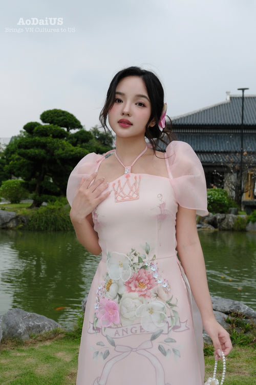 Blush Symphony Modern Vietnamese Ao Dai No Pants B38