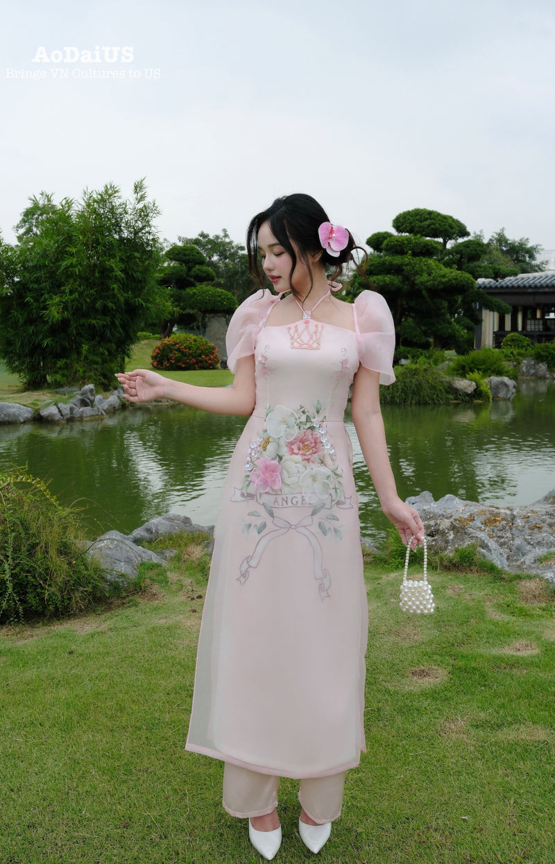 Blush Symphony Modern Vietnamese Ao Dai No Pants B38