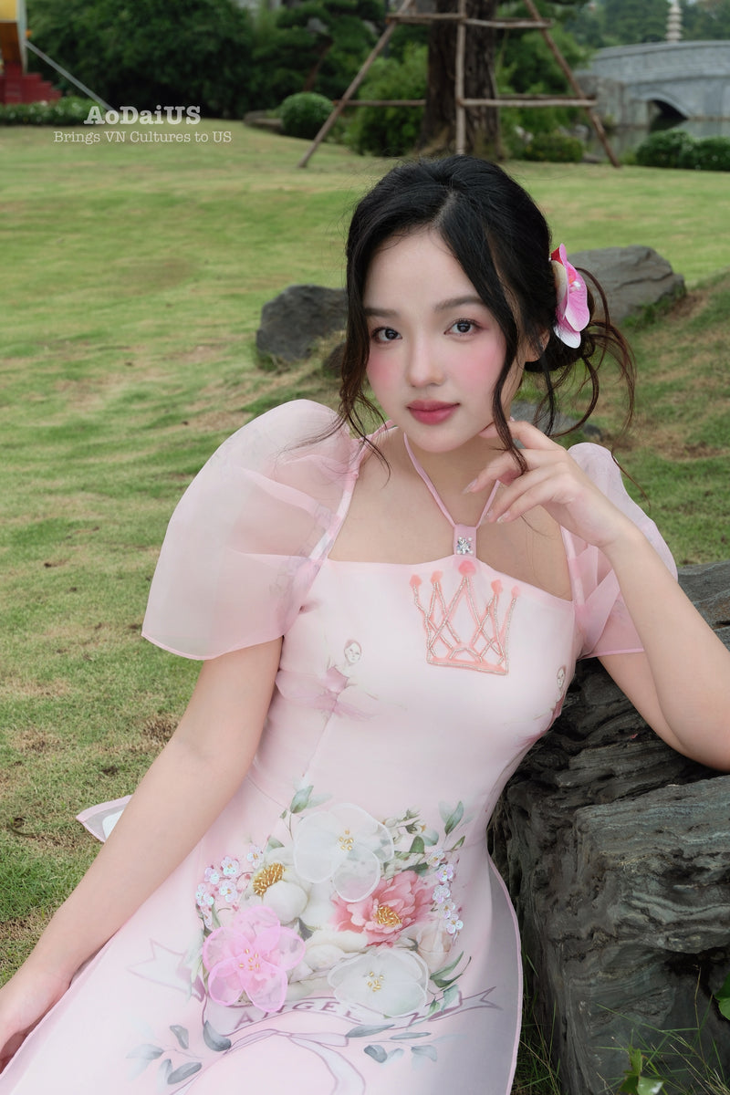 Blush Symphony Modern Vietnamese Ao Dai No Pants B38