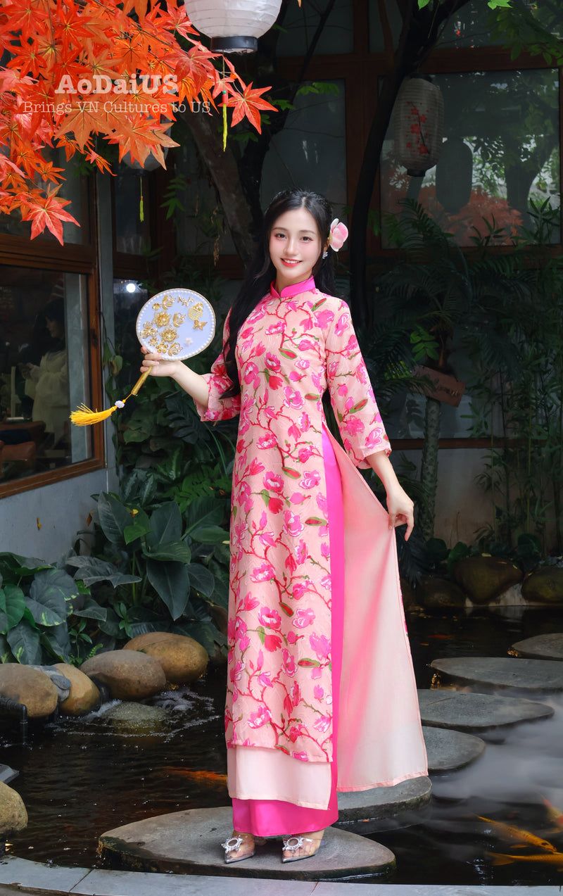 Mangolia Hot Pink Modern Vietnamese Ao Dai Set B10