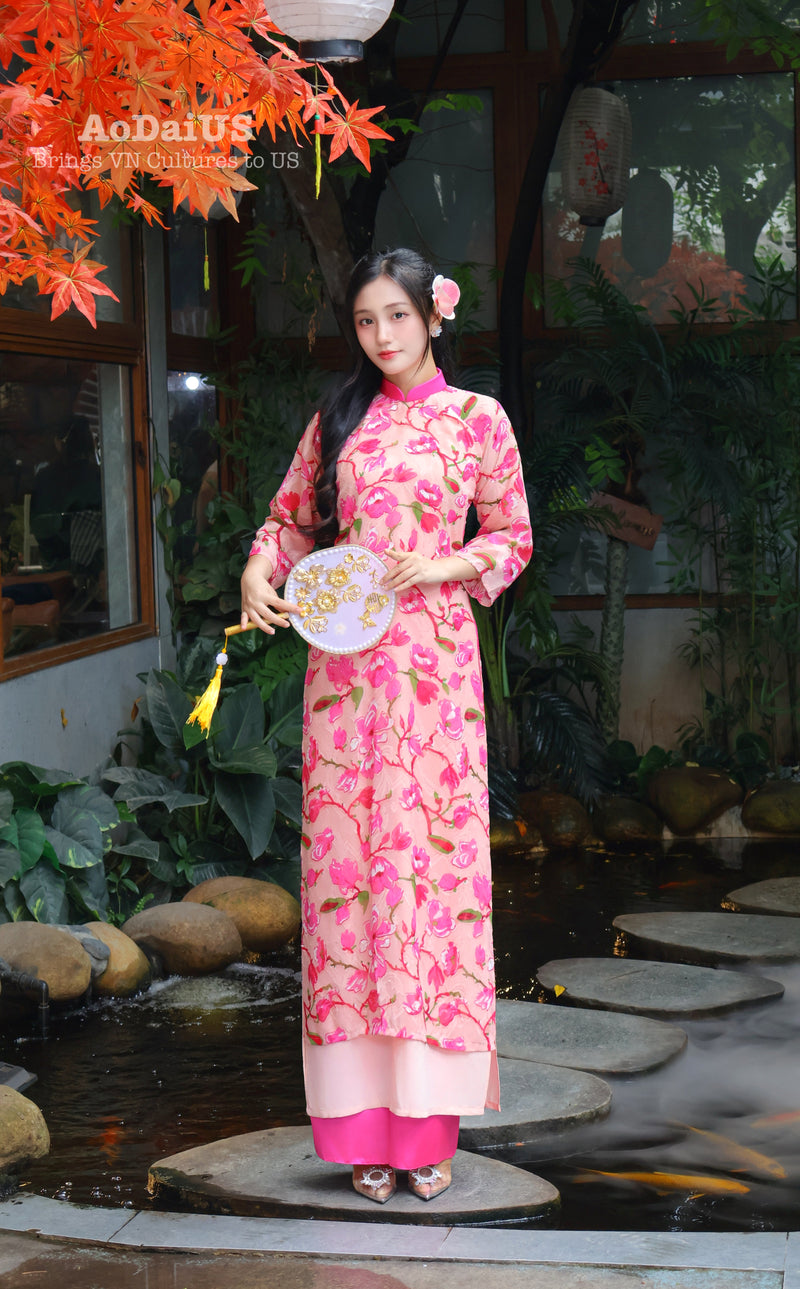 Mangolia Hot Pink Modern Vietnamese Ao Dai Set B10
