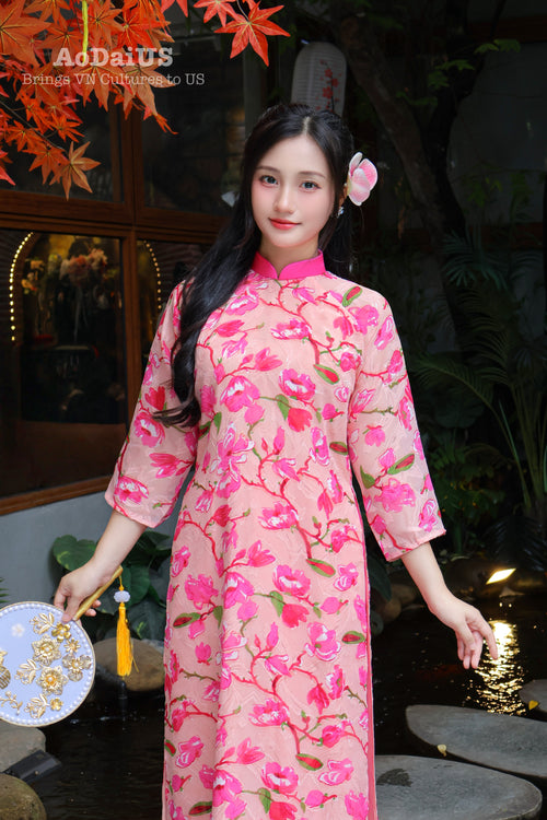 Mangolia Hot Pink Modern Vietnamese Ao Dai Set B10