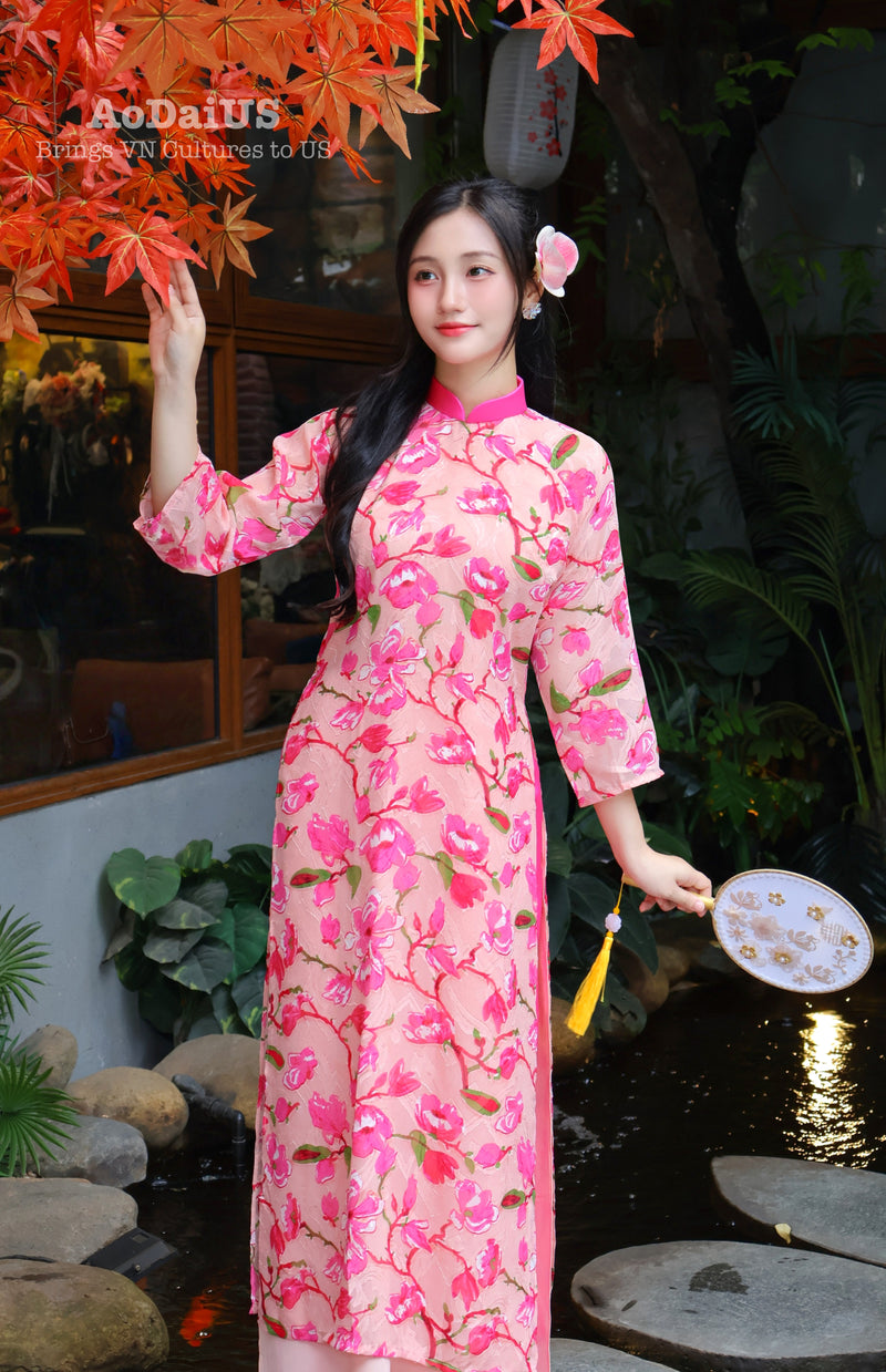 Mangolia Hot Pink Modern Vietnamese Ao Dai Set B10
