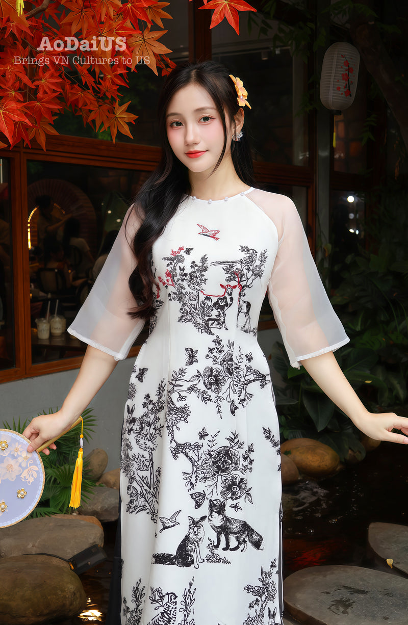 Forest Melody Modern Vietnamese Ao Dai Set | Áo Dài Cách Tân A32