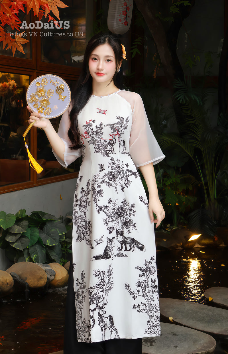 Forest Melody Modern Vietnamese Ao Dai Set | Áo Dài Cách Tân A32