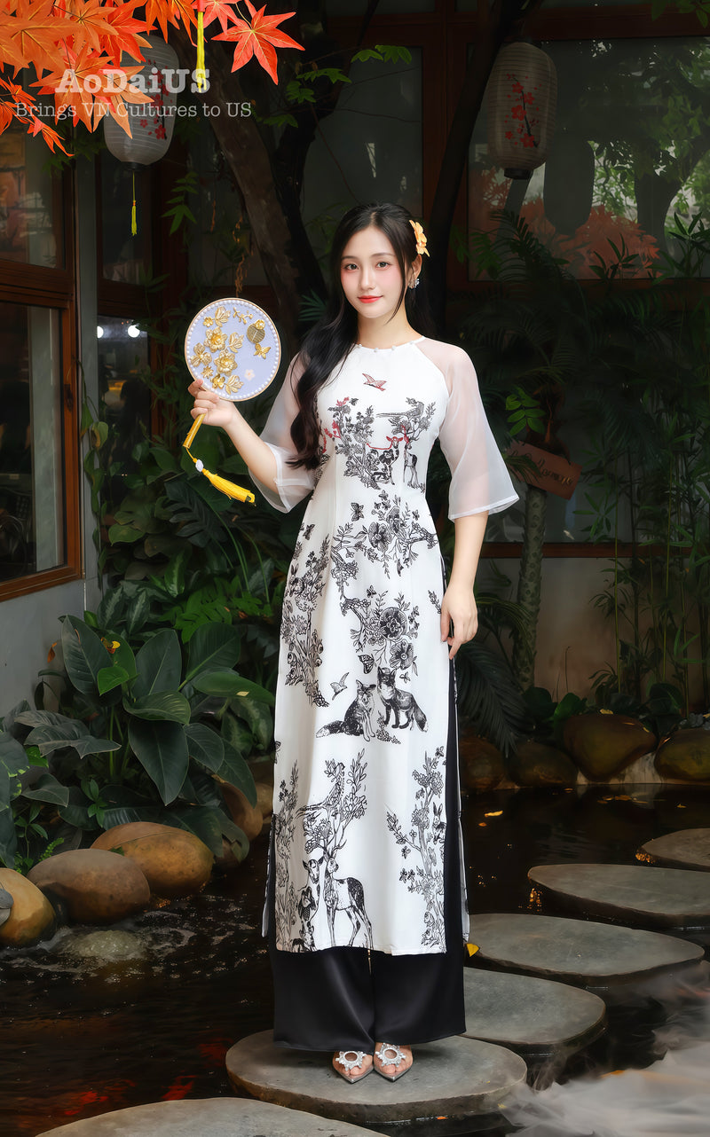Forest Melody Modern Vietnamese Ao Dai Set | Áo Dài Cách Tân A32