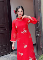 Red Modern Floral Clouds and Jade Comb Ao Dai For Women No Pants | Vietnamese Modernized Dress | Up to 10XL A1