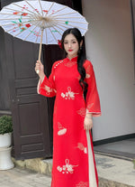 Red Modern Floral Clouds and Jade Comb Ao Dai For Women No Pants | Vietnamese Modernized Dress | Up to 10XL A1