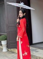 Red Modern Floral Clouds and Jade Comb Ao Dai For Women No Pants | Vietnamese Modernized Dress | Up to 10XL A1