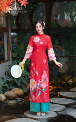 Crimson Lotus Modern Vietnamese Ao Dai Set E39