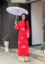 Red Modern Floral Clouds and Jade Comb Ao Dai For Women No Pants | Vietnamese Modernized Dress | Up to 10XL A1