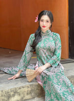 Green Floral Ao Dai Gam NO PANTS | Ao Dai Vietnam | Vietnamese Traditional Ao Dai For Women | Áo Dài Truyền Thống C2