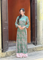 Green Floral Ao Dai Gam NO PANTS | Ao Dai Vietnam | Vietnamese Traditional Ao Dai For Women | Áo Dài Truyền Thống C2