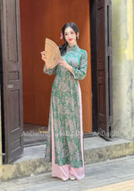 Green Floral Ao Dai Gam NO PANTS | Ao Dai Vietnam | Vietnamese Traditional Ao Dai For Women | Áo Dài Truyền Thống C2