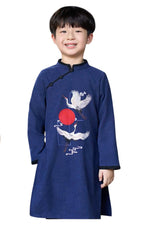 Blue Crane Embroidery Ao Dai Kid | Dress For Boys | Áo Dài Bé Trai