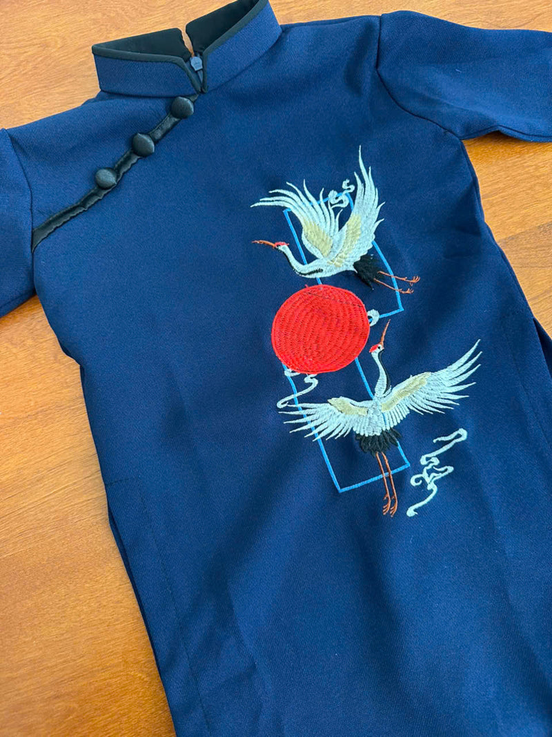 Blue Crane Embroidery Ao Dai Kid | Dress For Boys | Áo Dài Bé Trai