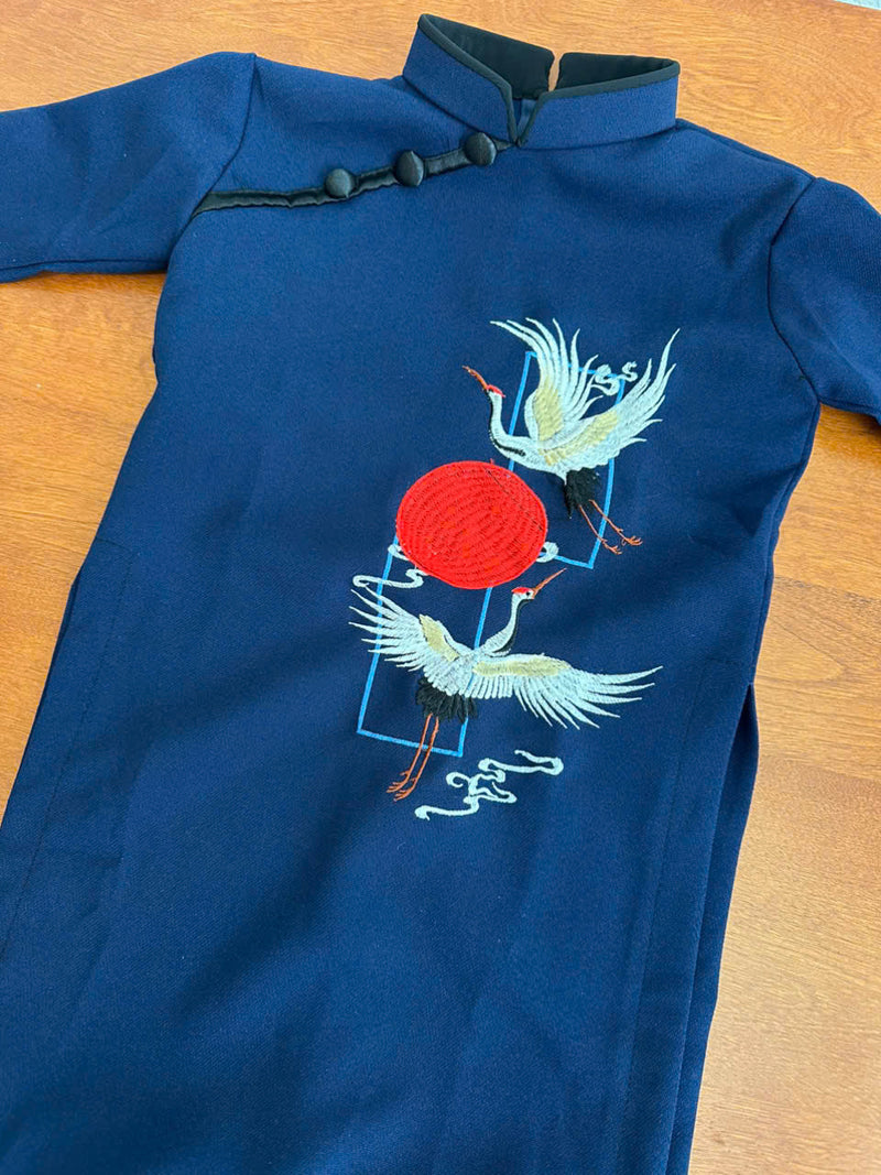 Blue Crane Embroidery Ao Dai Kid | Dress For Boys | Áo Dài Bé Trai