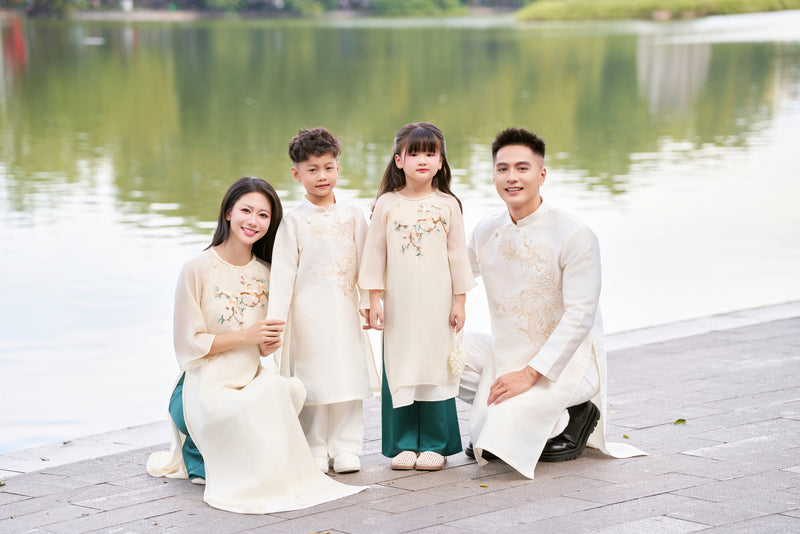 Cream-White An Xuan Matching Family Ao Dai | Áo Dài Gia Đình