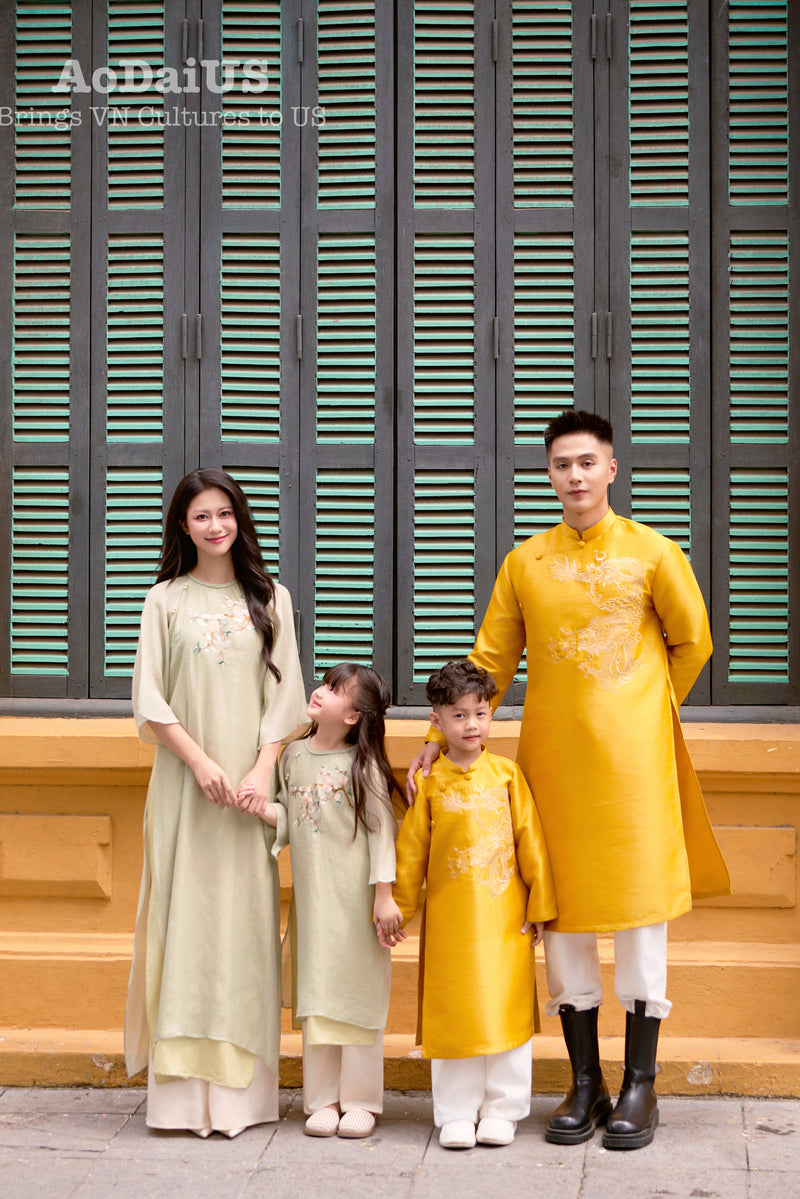 Green-Yellow An Xuan Matching Family Ao Dai | Áo Dài Gia Đình