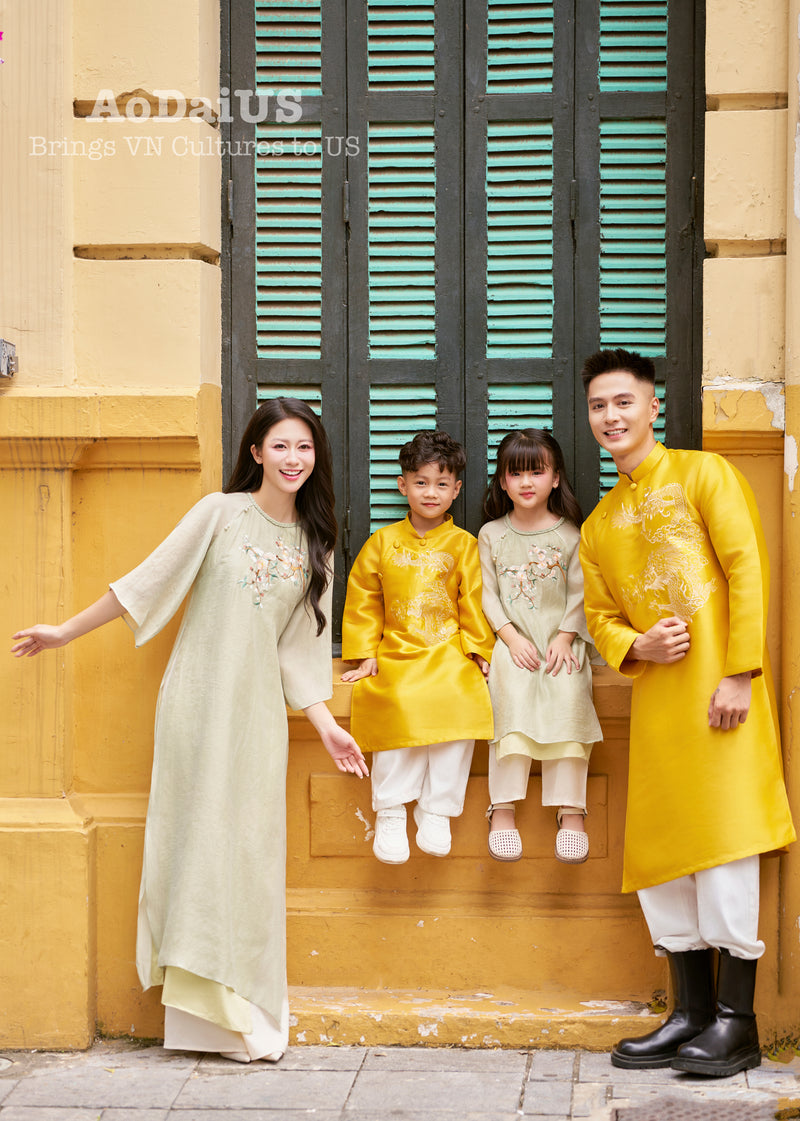 Green-Yellow An Xuan Matching Family Ao Dai | Áo Dài Gia Đình