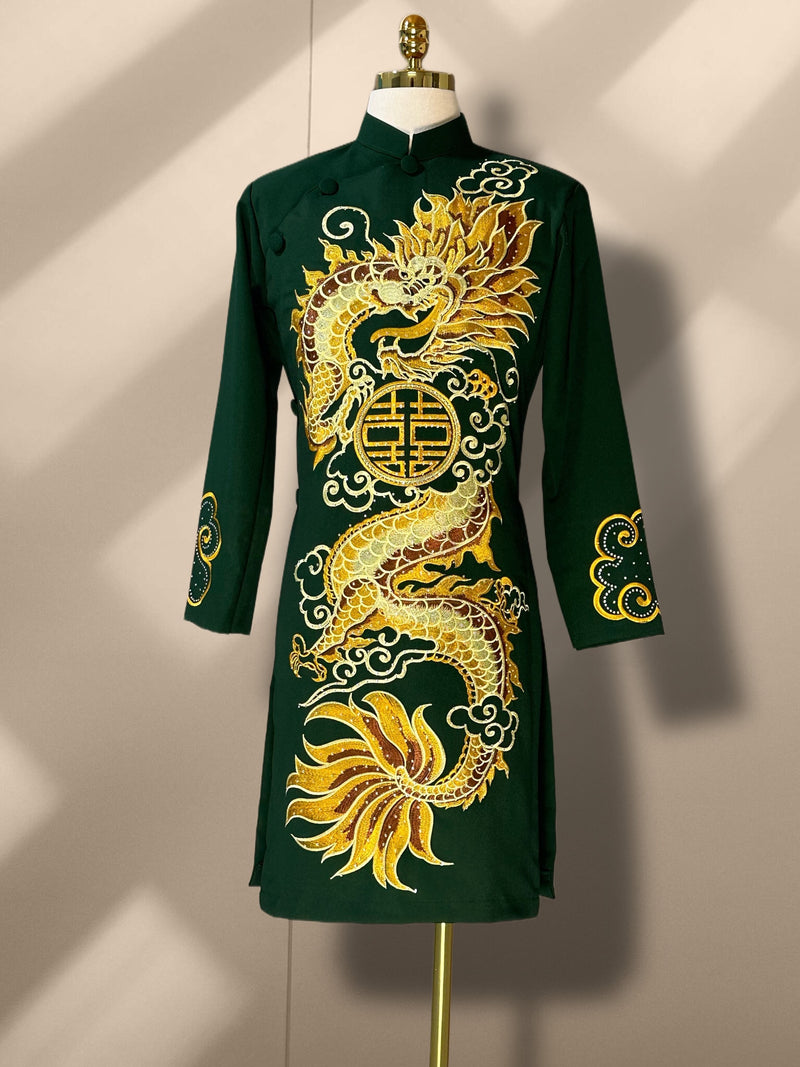 Green Dragon Embroidered Ao Dai For Men | Men Dress | Men's Ao Dai For Wedding | Áo Dài Nam